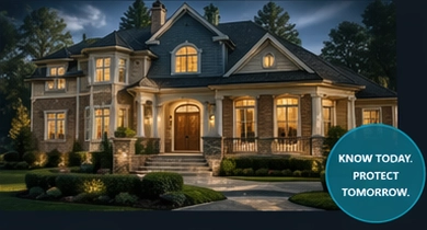 Residential home exterior documentation with Know Today Protect Tomorrow badge