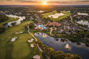 Aerial overview of an HOA community, resort, or facility captured by drone