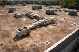 Aerial drone inspection of a rooftop or commercial asset