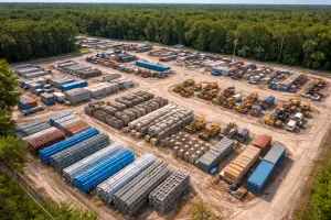 Drone aerial image of inventory and materials storage yard