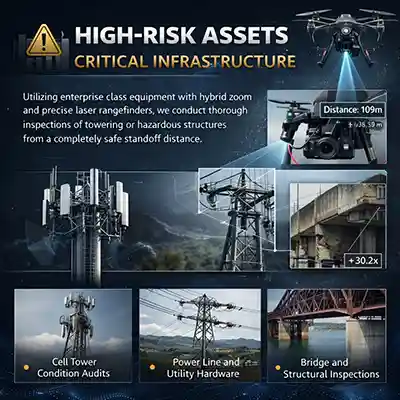 Drone inspection of cell tower and critical infrastructure at safe standoff distance