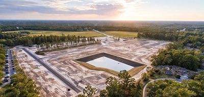 Aerial drone photo of a construction job site in DeLand, Florida